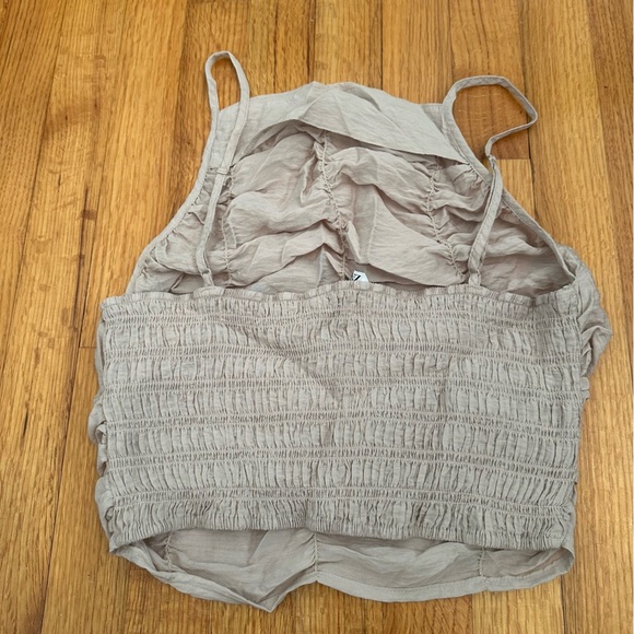 ZARA CROP TOP SMALL LIGHT TAN BROWN HALTER CROPPED TANK RUCHED DRAPED SMOCKED O - Picture 11 of 12